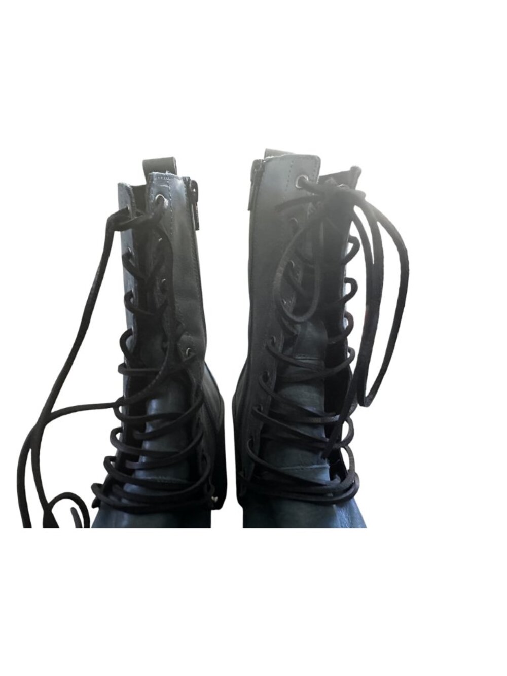 Free People Leather Dylan Lace Up Boots 39 8.5 Blue Block Chunky Witchy Grunge - Picture 10 of 14